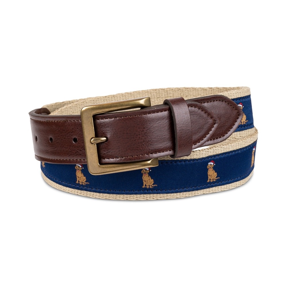 Club Room Men's‎ Faux Leather Christmas Belt - Navy - Size Small